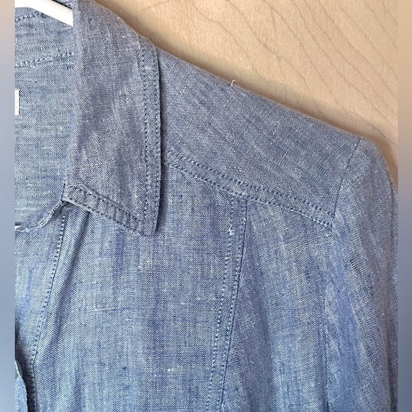 MAX STUDIO Linen Shirt Dress XS Tab Sleeve Button Down Denim Look - Picture 2 of 9